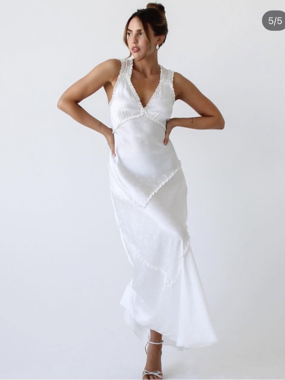 Rumored Bye Bye Baby White Lace Maxi Dress with Heart Details in White